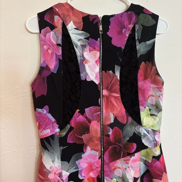 Nicole Miller New York Dress 8 Floral Pink Black Sleeveless Cocktail - Picture 4 of 7